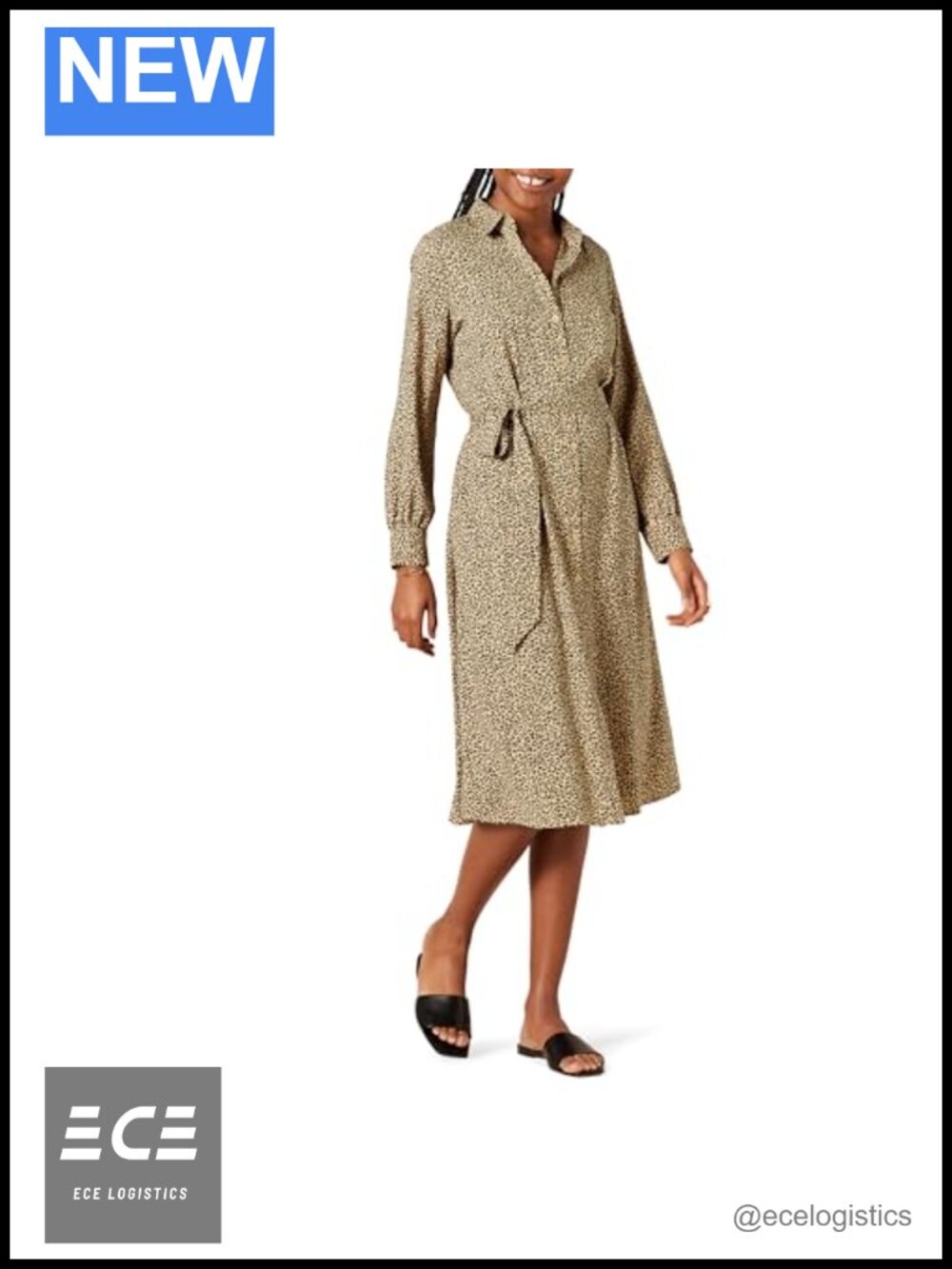 Women's Georgette Long Sleeve Midi Shirt Dress Button Front Belted